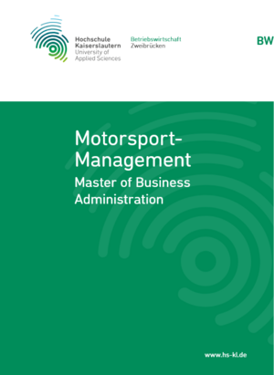 Deckblatt der Broschüre: MBA Motorsportmanagement - Hochschule Kaiserslautern