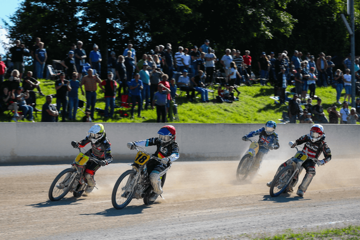 Langbahn Grand Prix 2025, v.l. Zach Wajtknecht, Erik Riss, Chris Harris, Kenneth Kruse Hansen